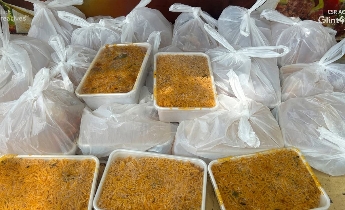 Packed biryani boxes ready for Christmas 2025 distribution