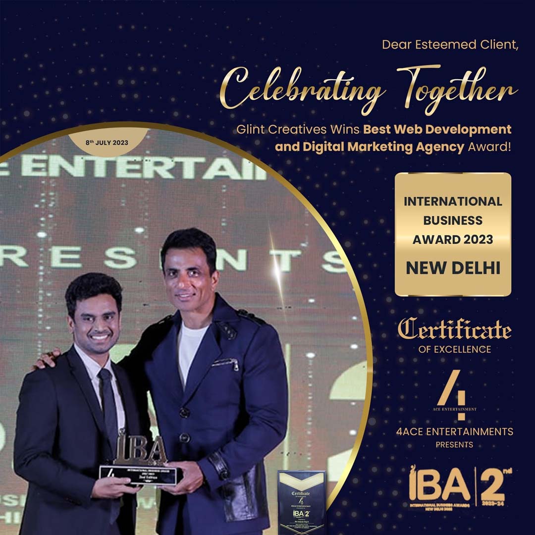 Kalyan Sir receiving International Business Awards 2023 for Best Web Development and Digital Marketing Agency in Chennai at New Delhi
