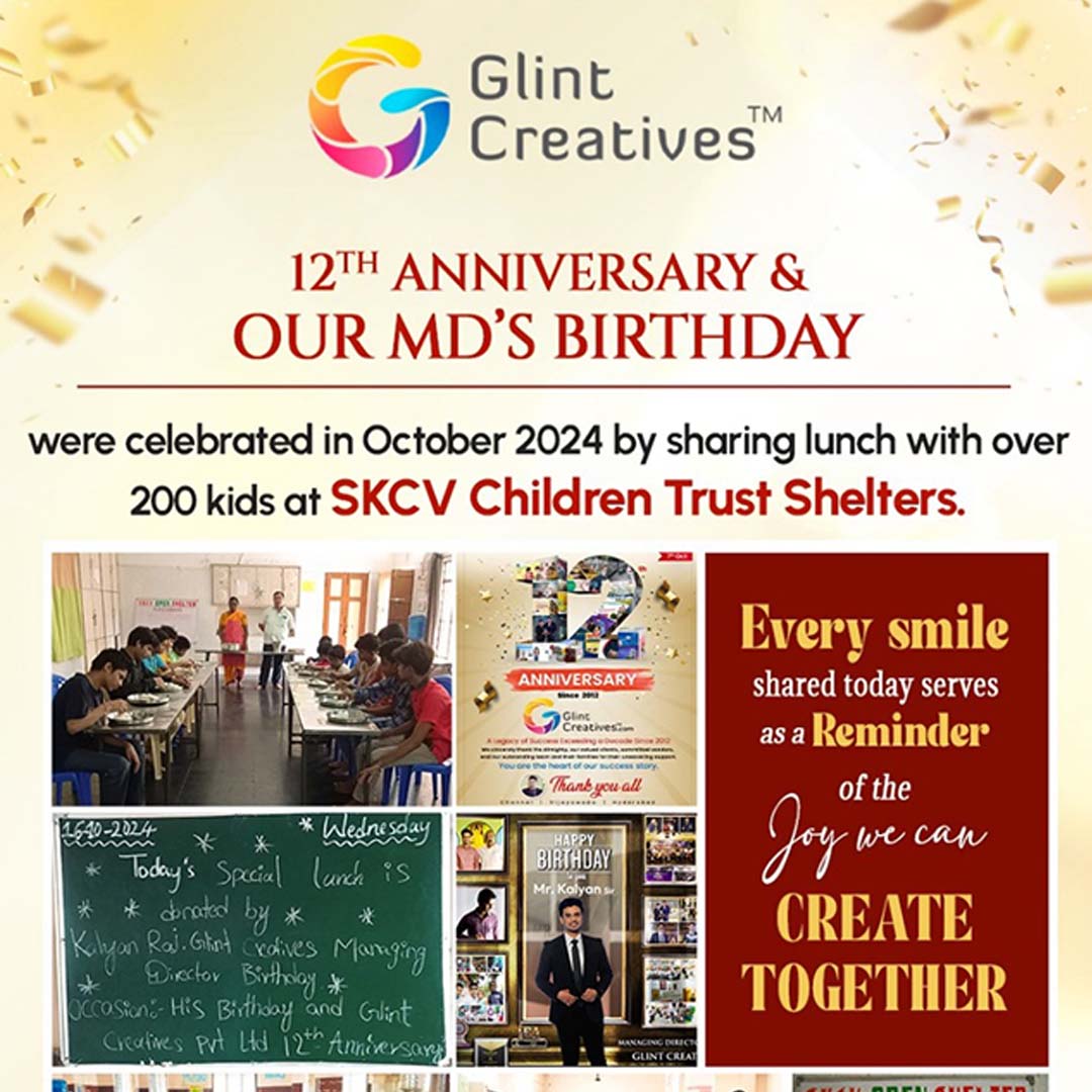 Glint 12 year anniversary special lunch donation to SKCV Children's Trust 2024